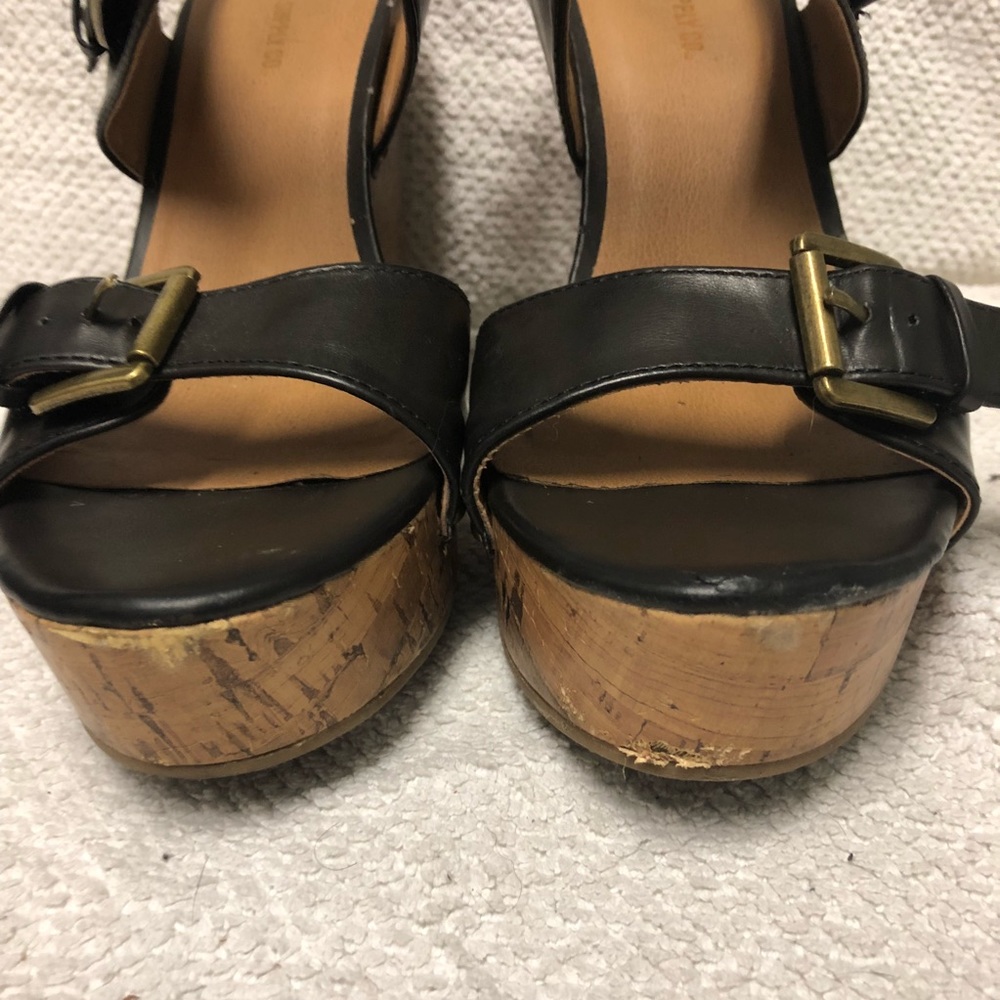 Neutral Brown Double Buckle Cork Wedges 7.5 - Picture 7 of 8